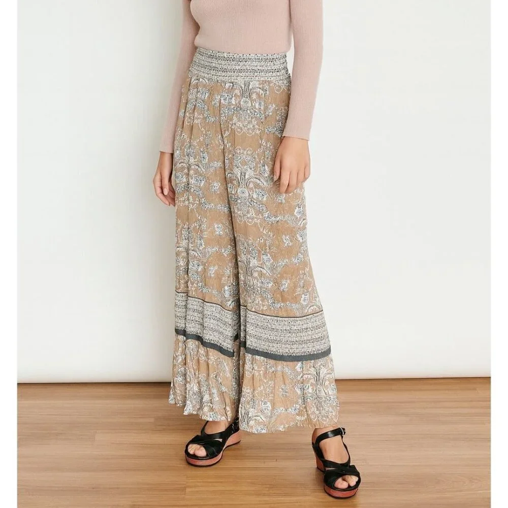 Bohemian Style Maxi Skirt L By Otis & Maclain Floral & Geometric Print Brown/Whi